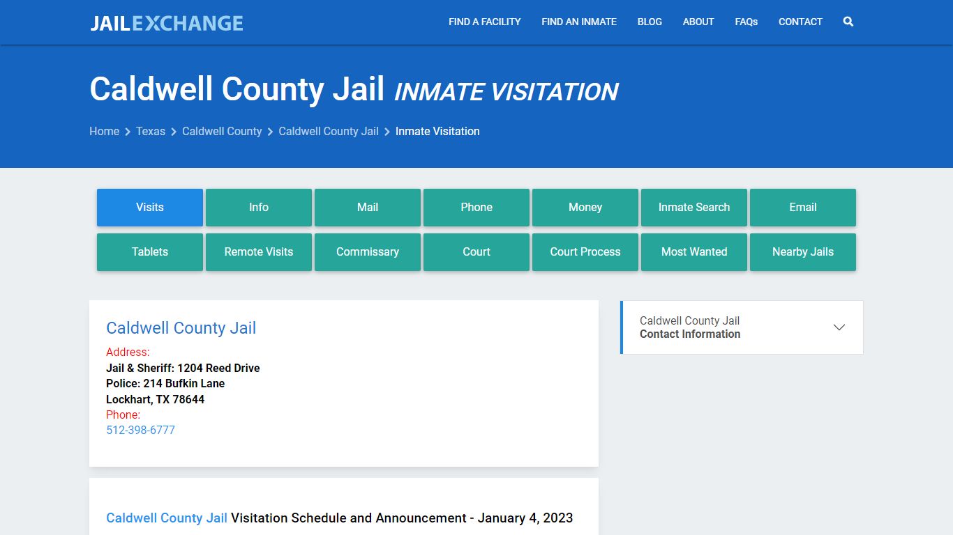Inmate Visitation - Caldwell County Jail, TX - Jail Exchange